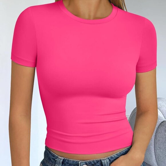 Women’s Basic Summer Crop Top - Neon Pink, X-Small - Picture 6 of 7